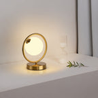 Brass Ring Table Lamp with Opal Glass Globe, Touch Switch