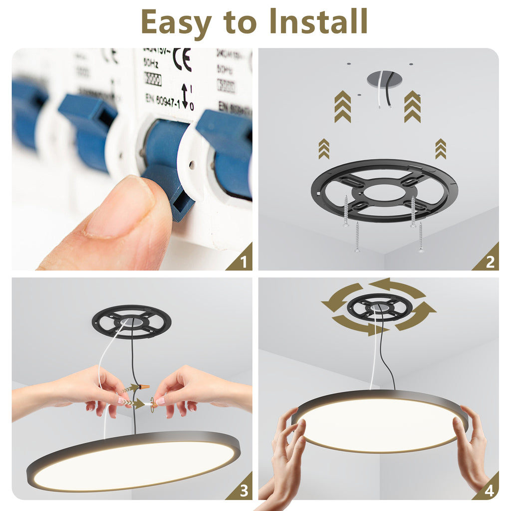 Black LED Flush Mount Ceiling Light Fixture, Easy-Install, Set of 4