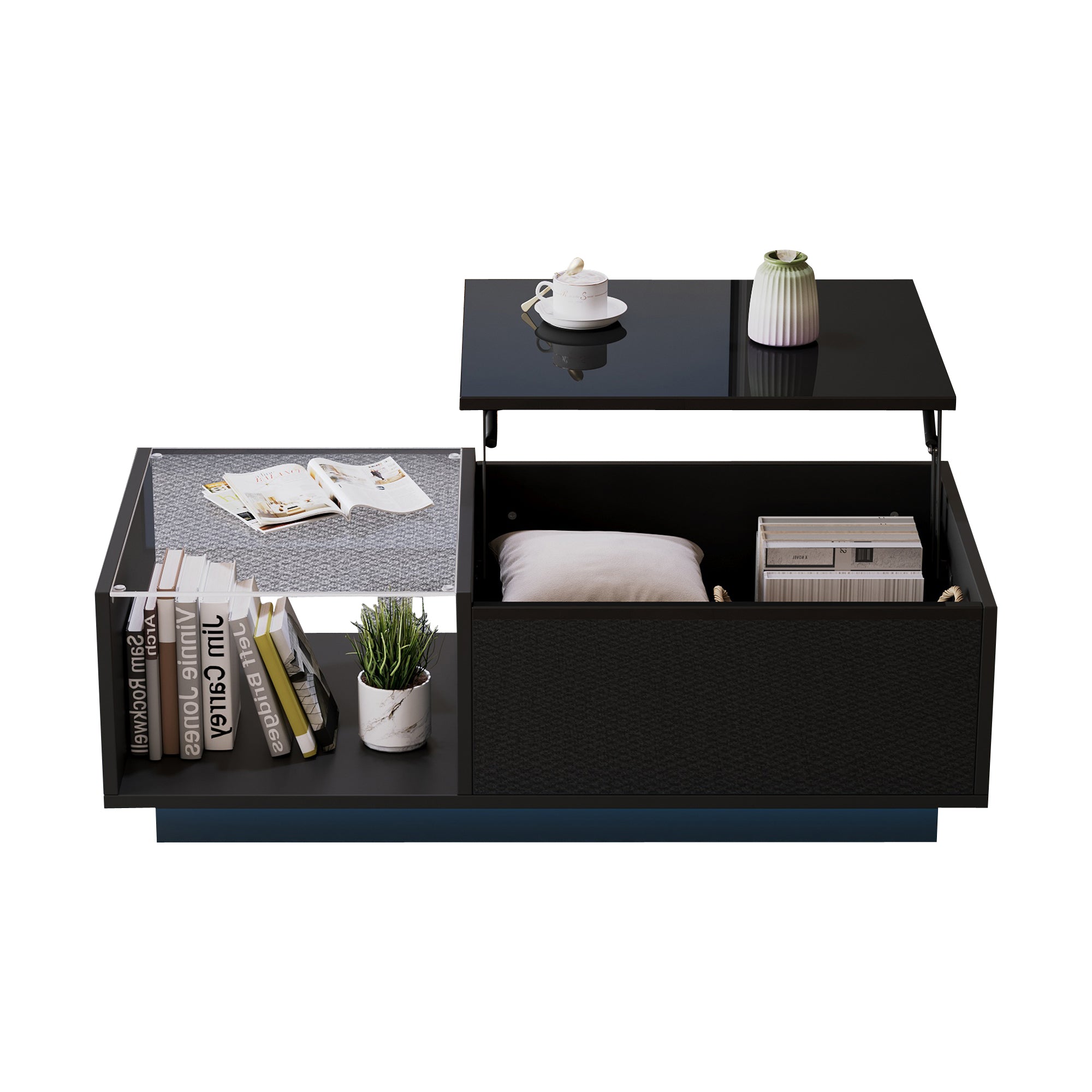 Height-Adjustable LED Coffee Table with Hidden Storage
