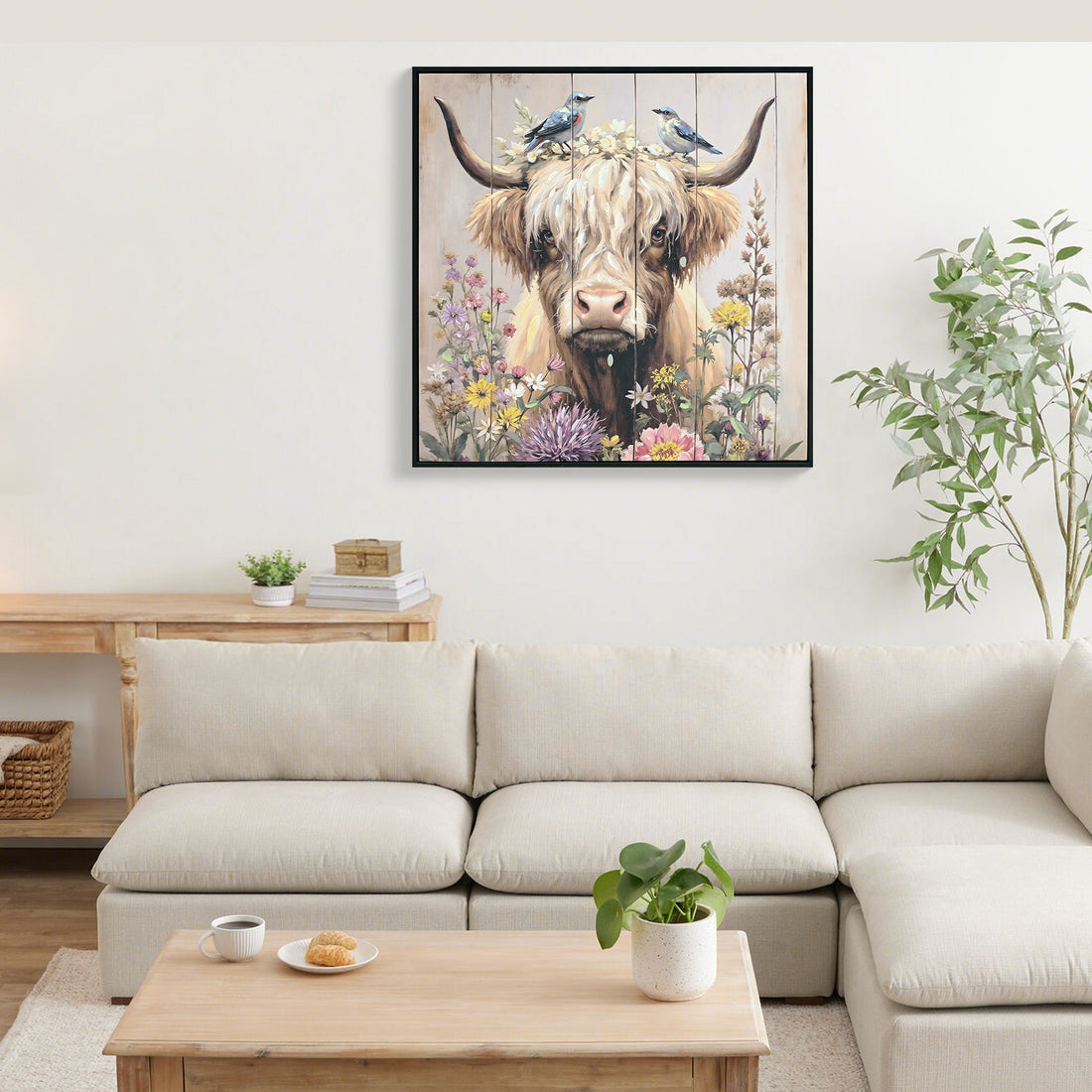 Farmhouse Highland Cow Wall Decor In Neutral Colour Rustic Cow And Chr