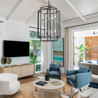 8-Lantern Tiered Iron Chandelier, Industrial Farmhouse, 18 in