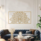 Handmade Metal Golden Lotus Mandala Wall Art - Boho Zen Decor For Livi