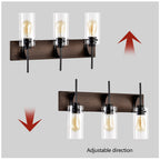 Wood Tone & Black 3-Light Bathroom Vanity Light, Modern Wall Sconce Fixture