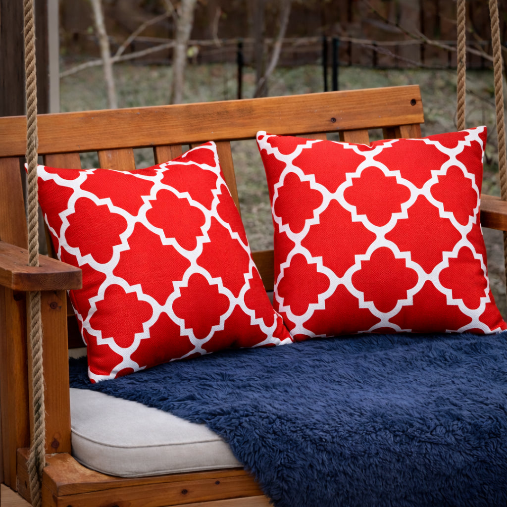 Waterproof Outdoor Throw Pillows, Fade-Resistant Patio Cushions, Red, Set of 2 for Garden Porch — detail view 2