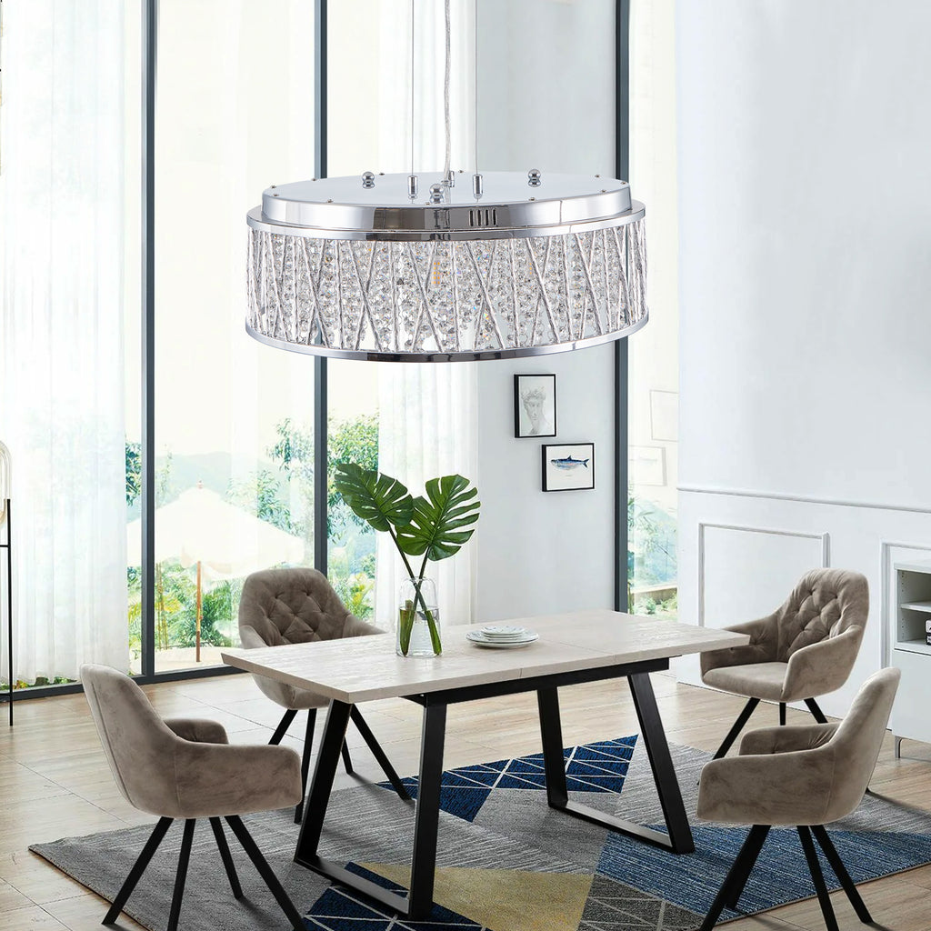 Silver Clear Crystal Chandelier, Aluminum & Iron Round Ceiling Light, 19 in.