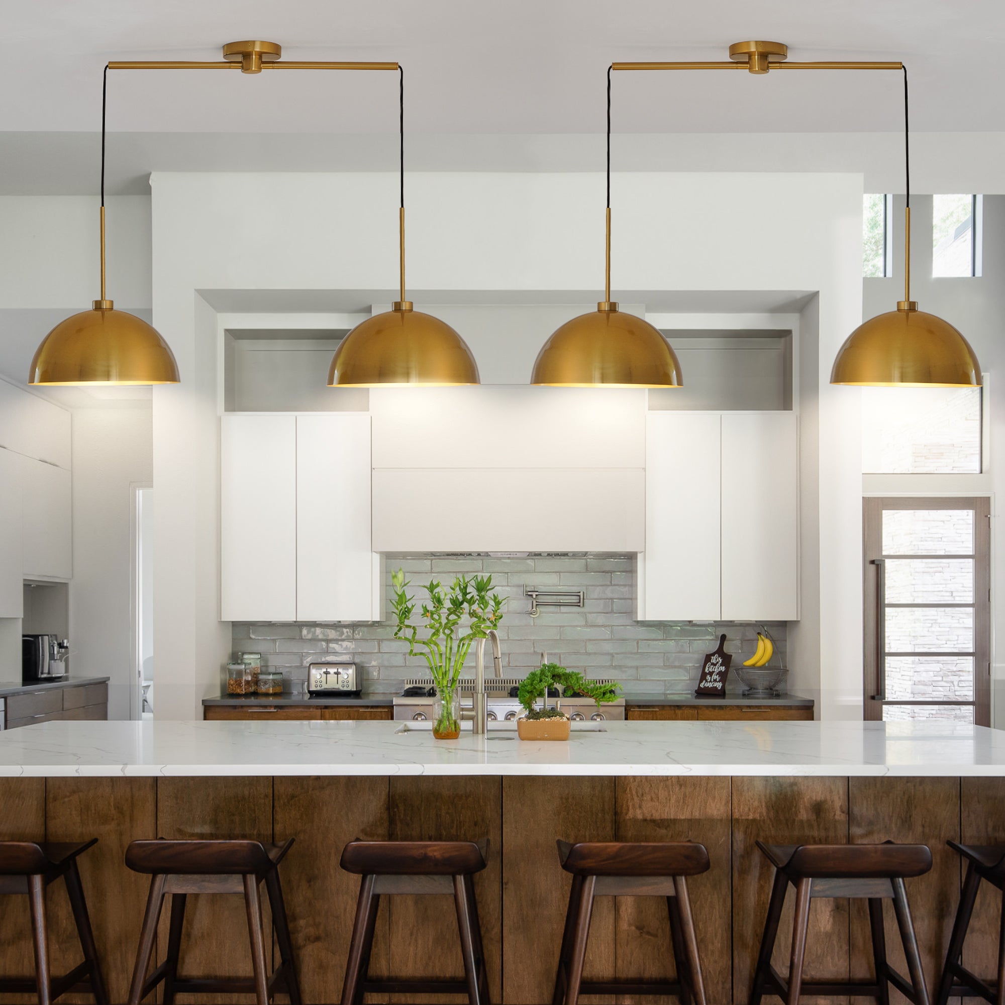 Industrial 2-Light Copper-Finish Iron Pendant, Adjustable, 41 in.