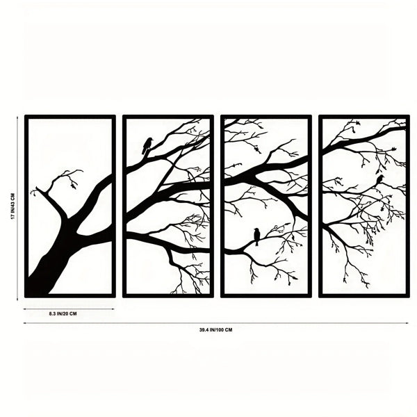 Dimension diagram for Modern Aluminum Wall Art, Branch and Flying Bird Design, Set of 4 for Living Room