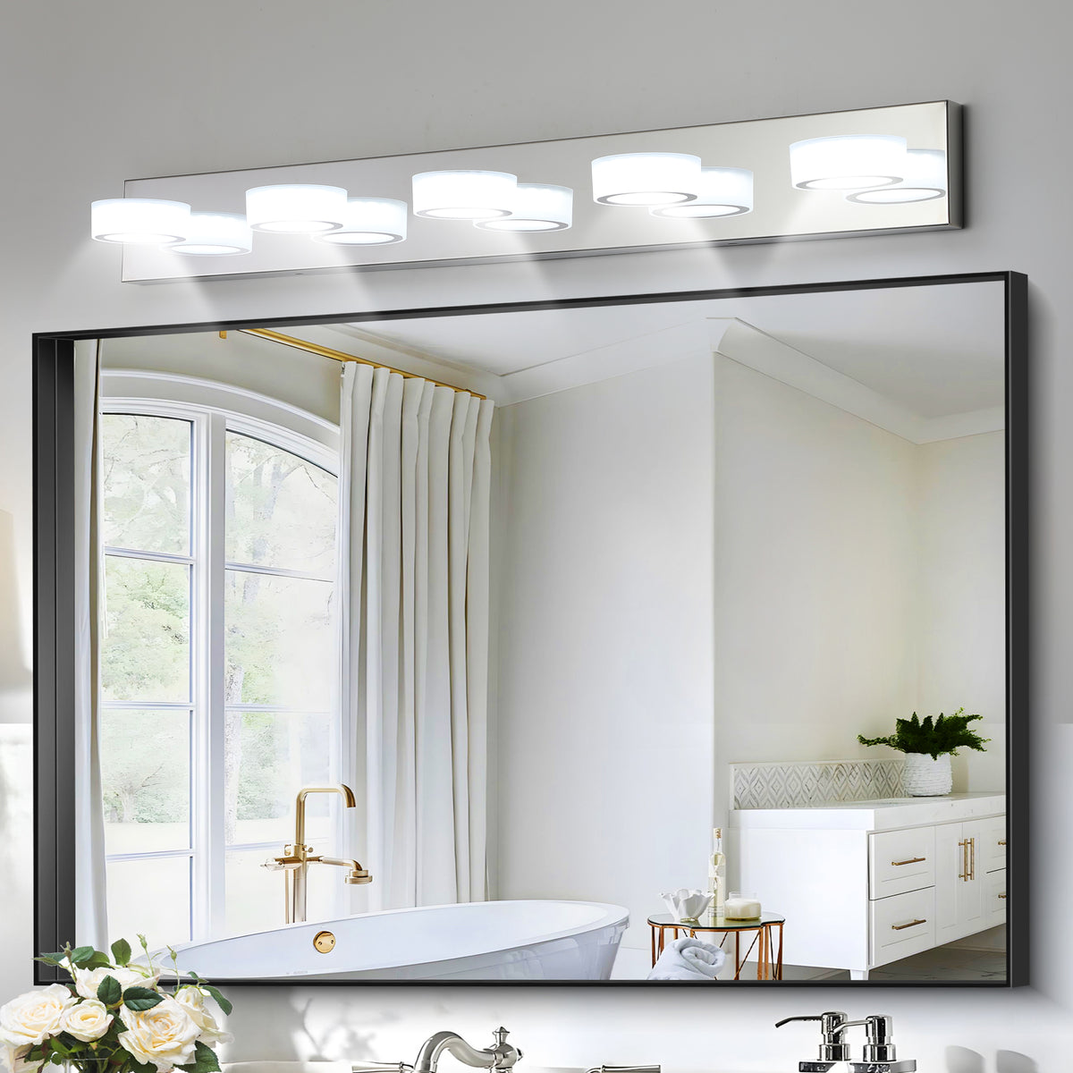 Modern 5-Light LED Vanity Light Bar, Acrylic Shade, Chrome, 37 in. for Bathroom — detail view 3