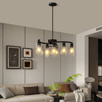 9-Light Black Iron Chandelier with Clear Glass Shades, 30 in