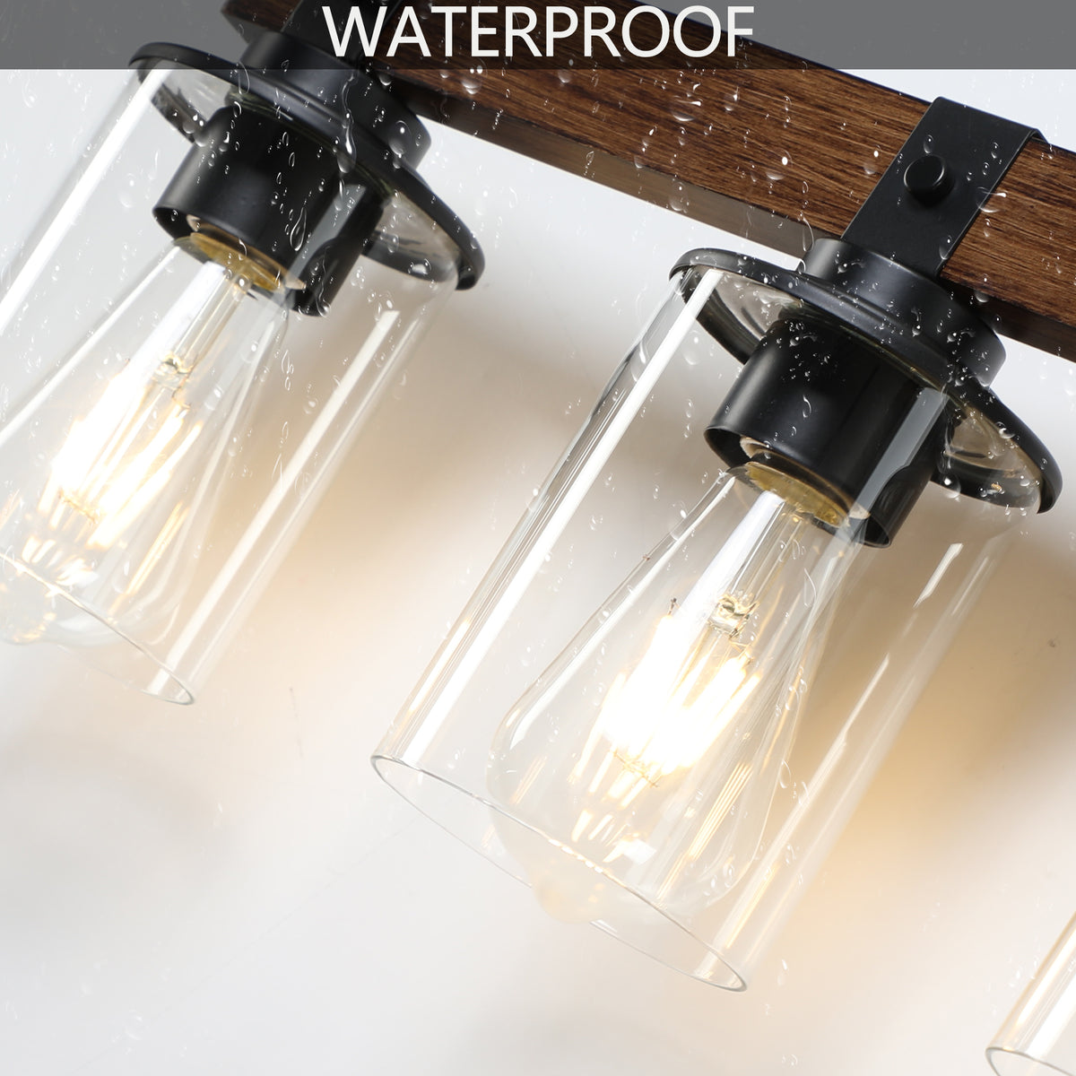 Rustic 5-Light Vanity Light, Black and Wood Farmhouse Design, 35 in., for Bathroom — detail view 3