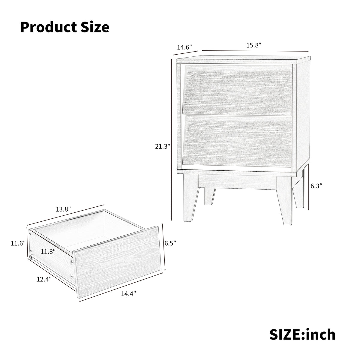 Vintage Bevel Nightstand Set of 2, Mid-Century Modern