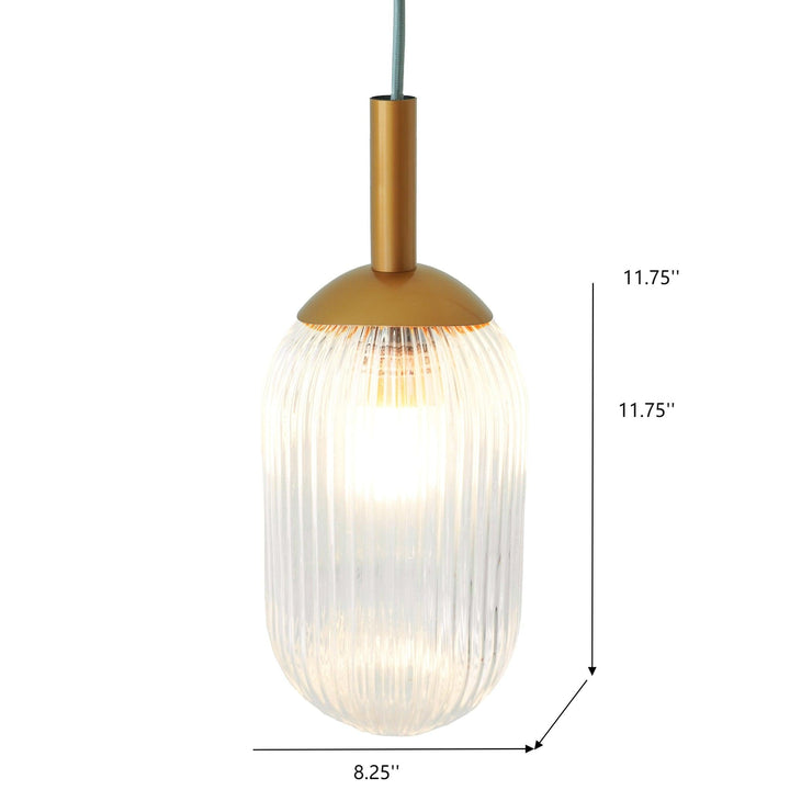 Dimension diagram for Modern Glass Pendant Light, Clear Shade Ceiling Fixture, Bronze, for Bedside