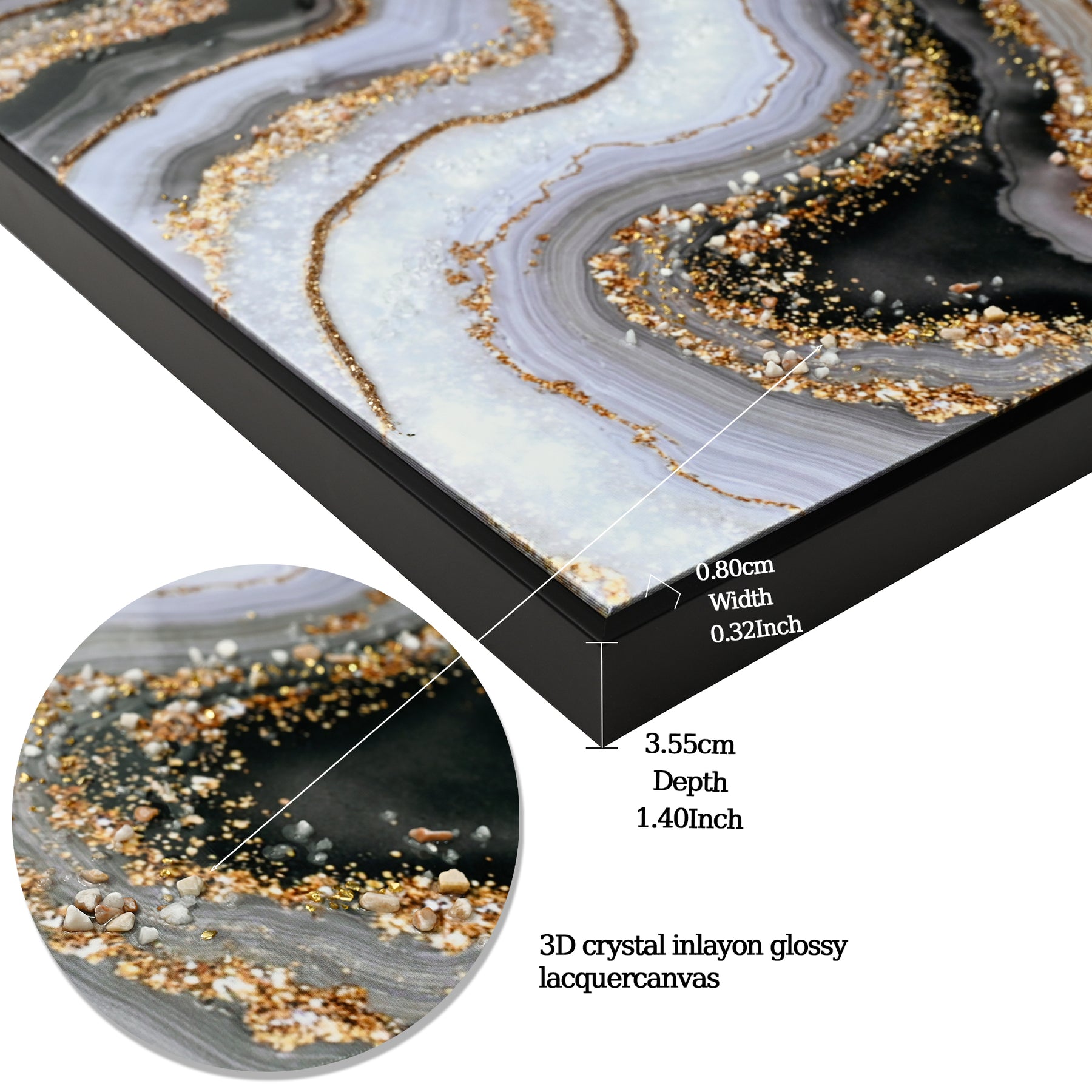 Black and Gold Abstract Glass Wall Art, Modern Small Wall Decor — detail view