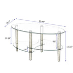Three-Tier Oval Glass Coffee Table with Oak Legs