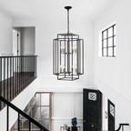 8-Lantern Tiered Iron Chandelier, Industrial Farmhouse, 18 in