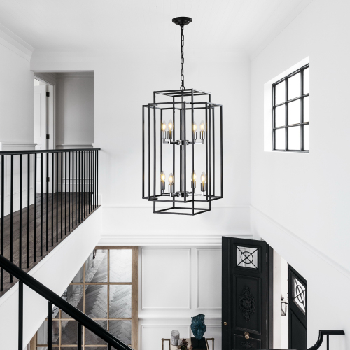 8-Lantern Tiered Iron Chandelier, Industrial Farmhouse, 18 in