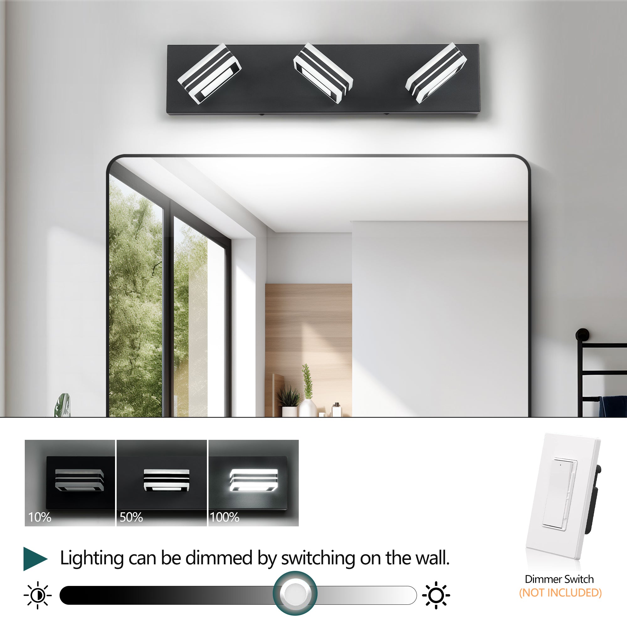 Matte Black Vanity Light Fixtures 3 Lights Up And Down LED Modern Bath