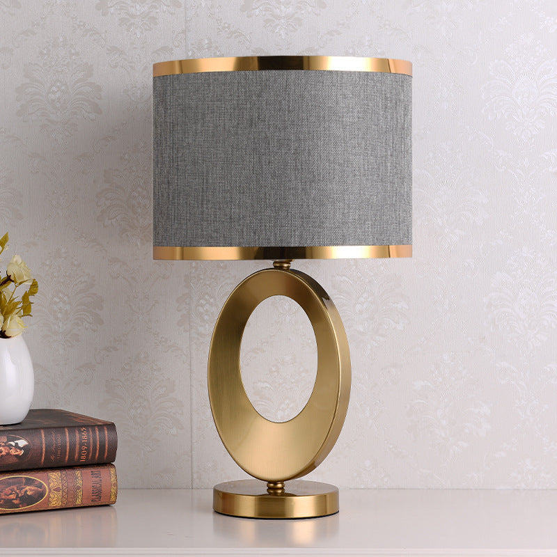 Gold Oval Ring Table Lamp, Black Linen Drum Shade, 20 Inch