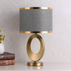 Gold Oval Ring Table Lamp, Black Linen Drum Shade, 20 Inch