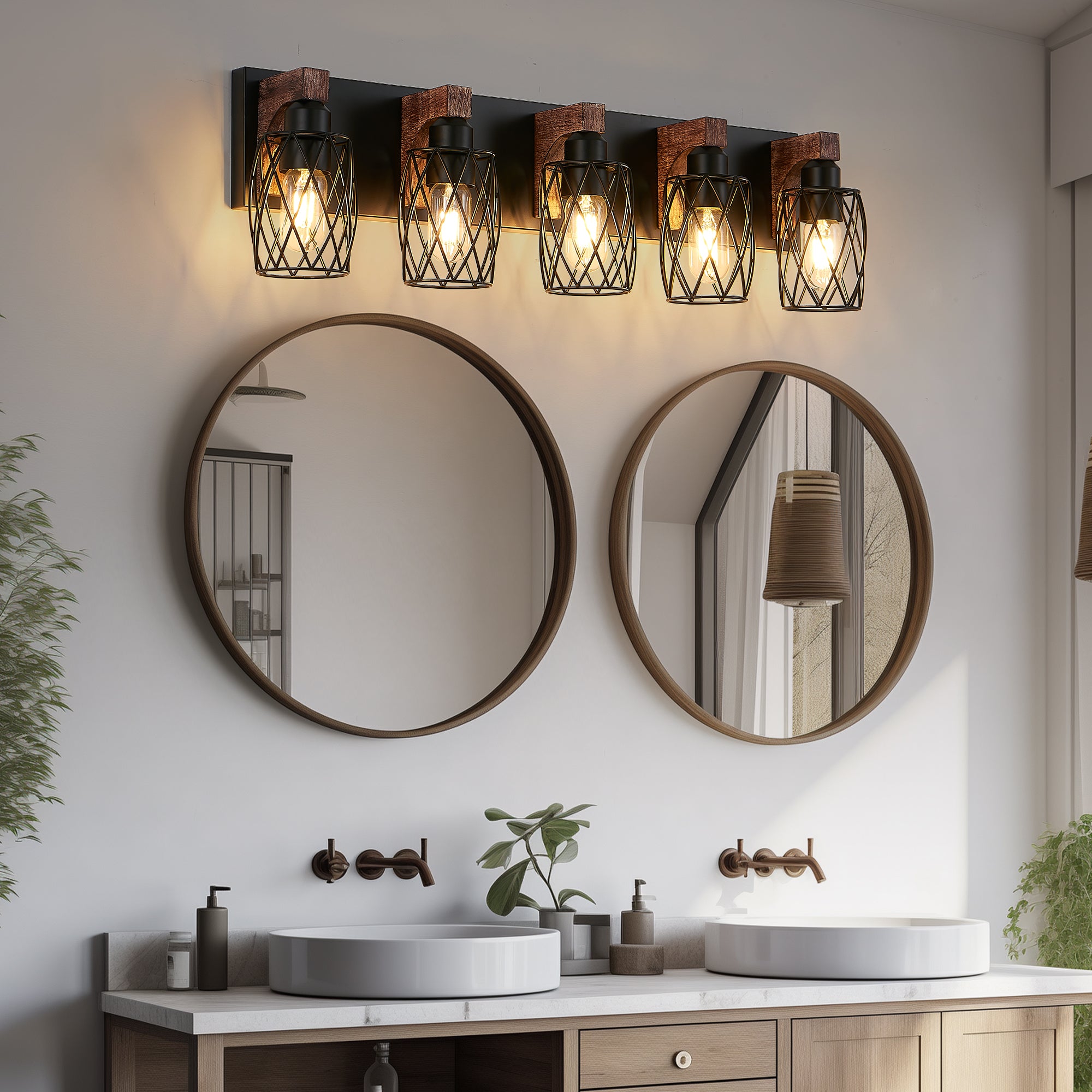 31 Industrial Vintage 5-Light Wall Sconce - Black Cage Wall Lighting F