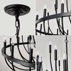 24-Light Iron Candle Chandelier, Matte Black Farmhouse, 39 In. Wide