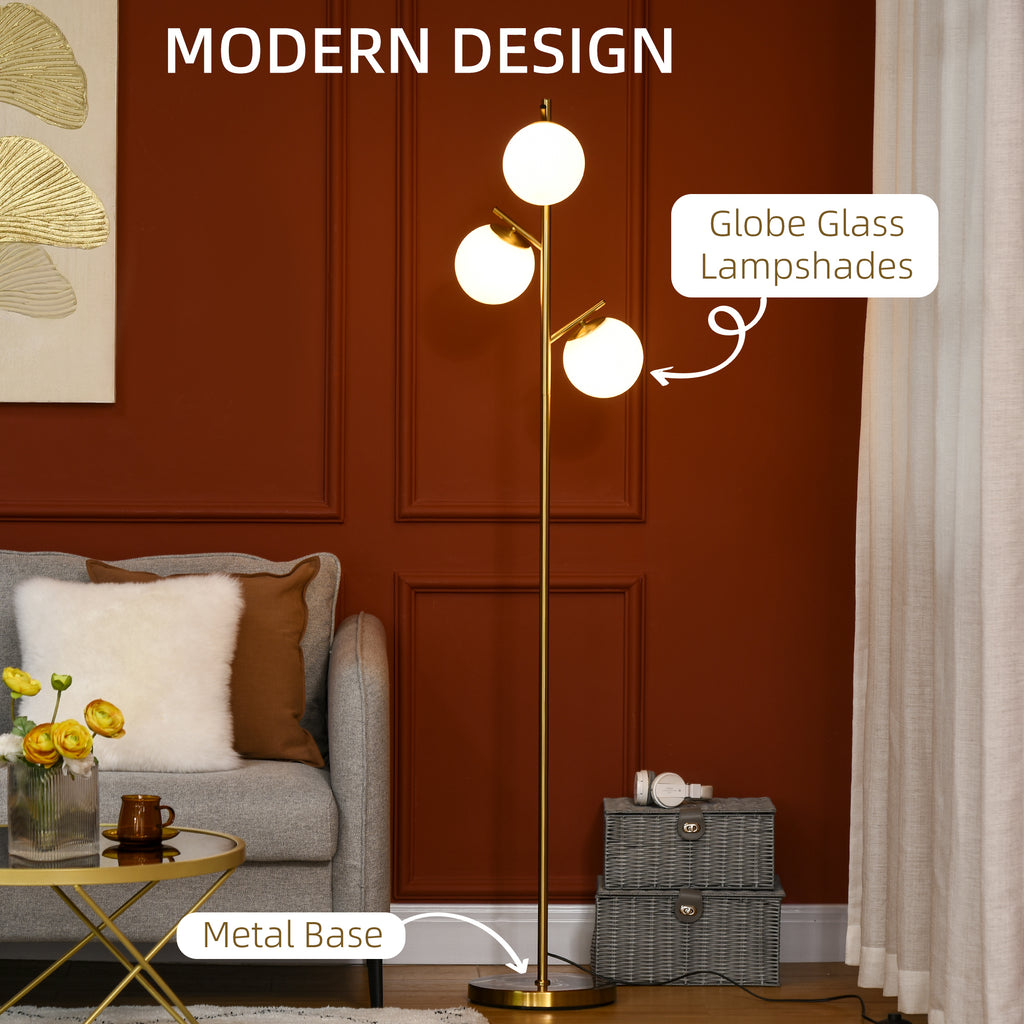 Modern 3-Light Tree Floor Lamp with Adjustable Globe Shades, Black