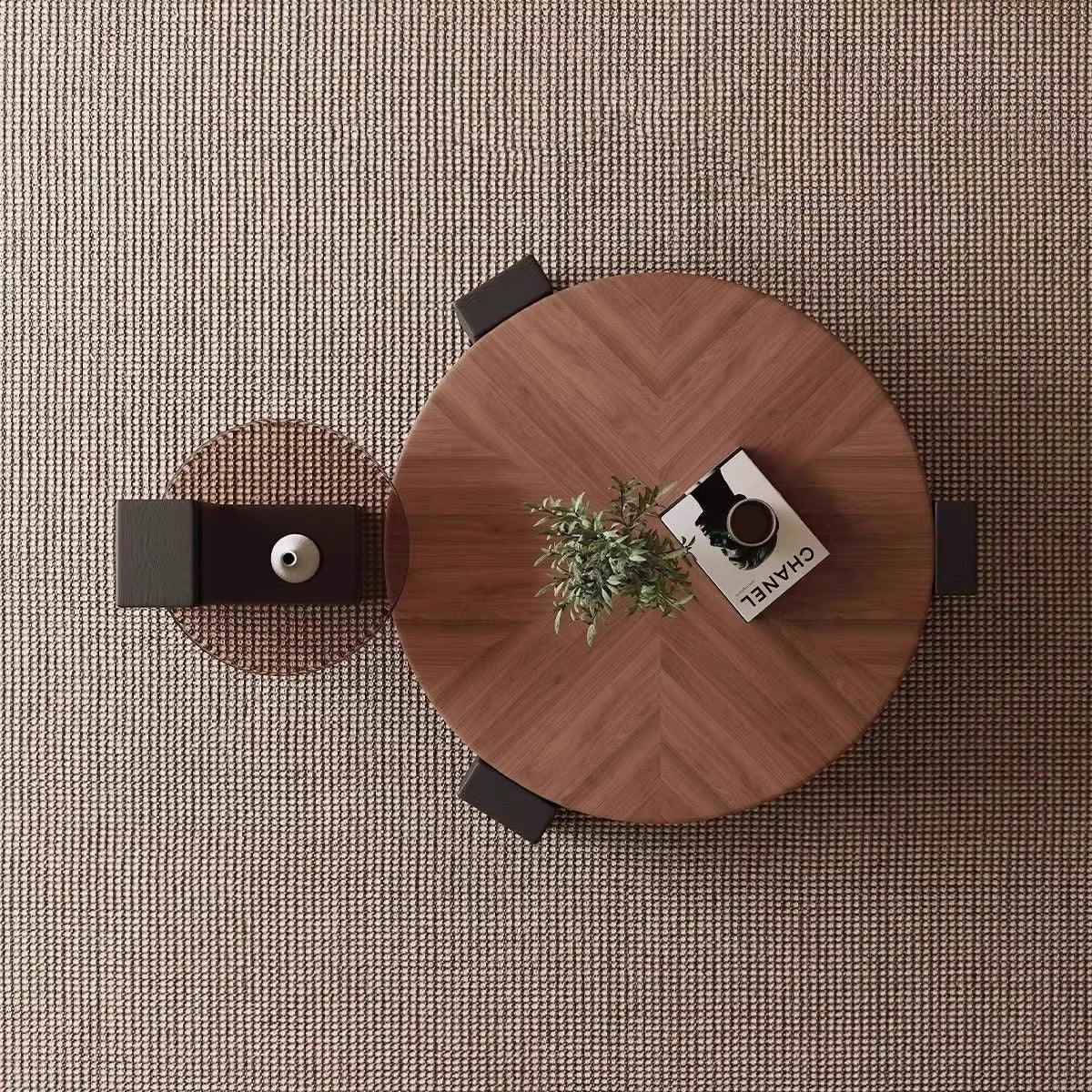 Round Solid Wood Tea Table, Walnut