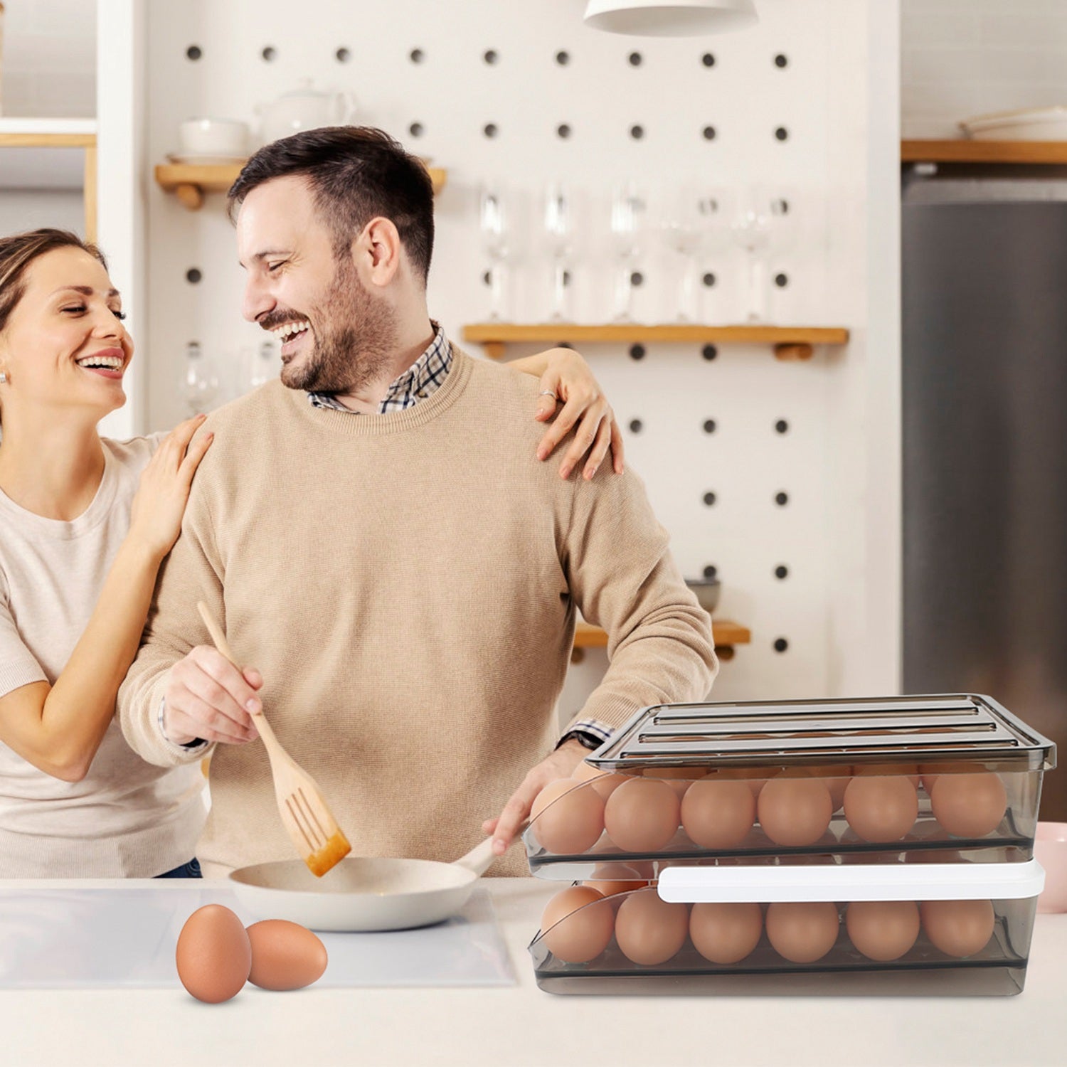 Egg Container Holder For Refrigerator Double Layer Egg Storage Box Wit