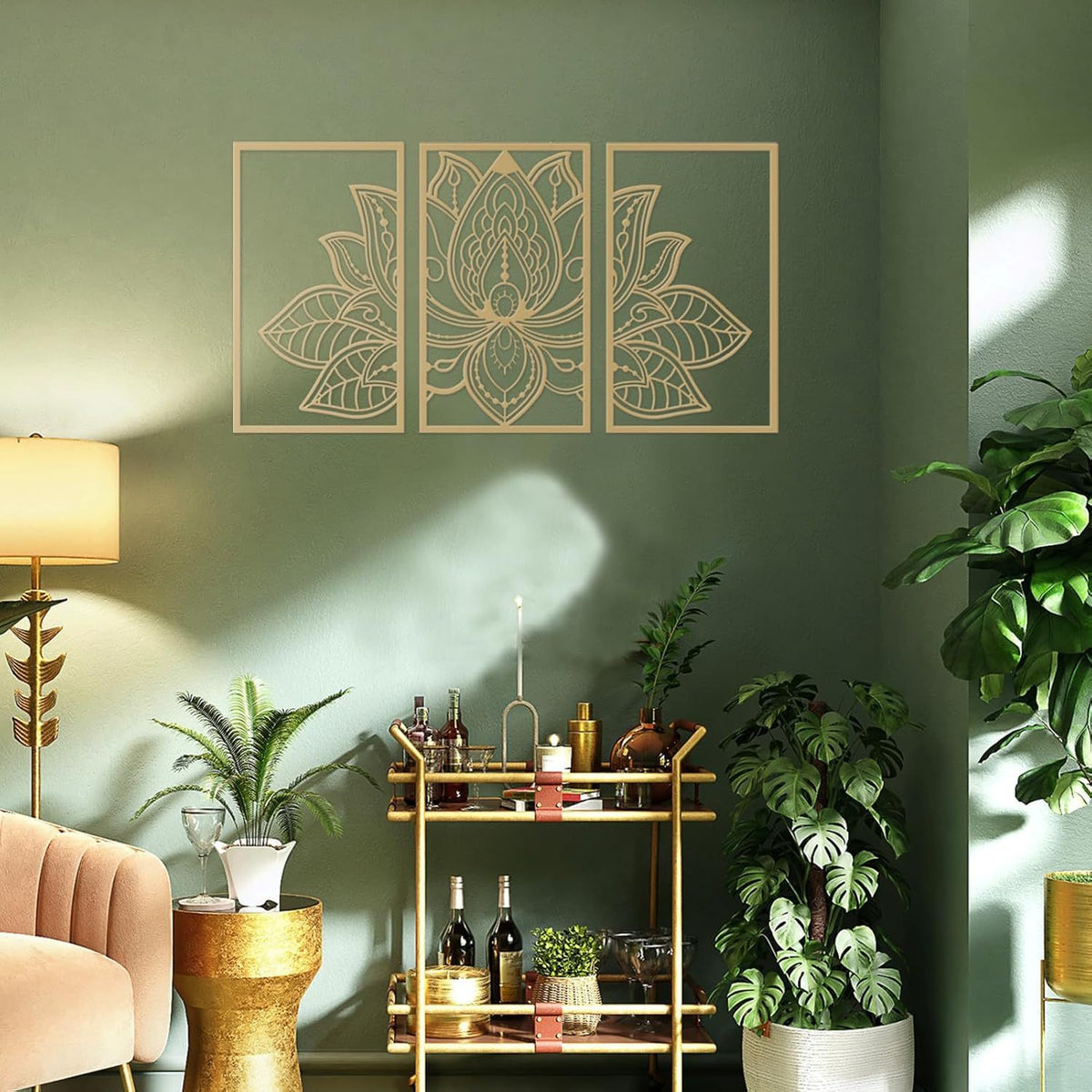 Handmade Metal Lotus Mandala Wall Art, Boho Zen Decor, Gold for Living Room — detail view 3