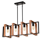 Rustic Wood & Black 4-Light Farmhouse Pendant Light, Kitchen Island Fixture