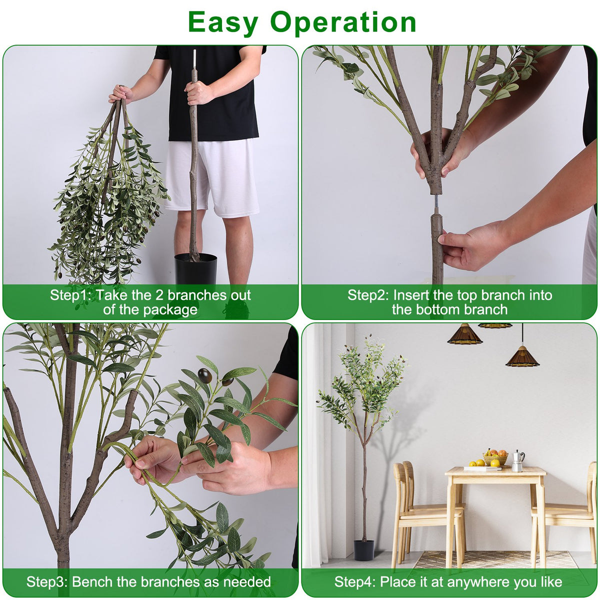 Artificial Olive Tree, 5.9 ft Faux Potted Plant with Fruit, Green, for Living Room — detail view 2