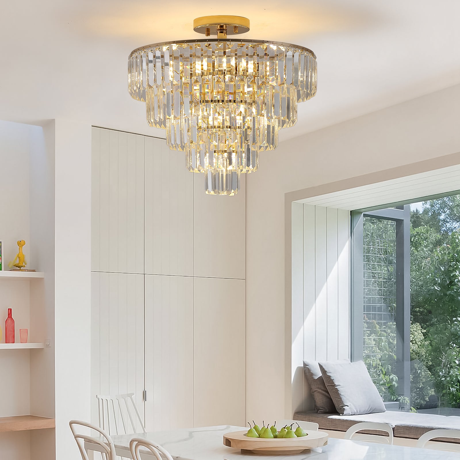 Gold K9 Crystal Chandelier, Elegant Ceiling Light Fixture, 19.3 in.