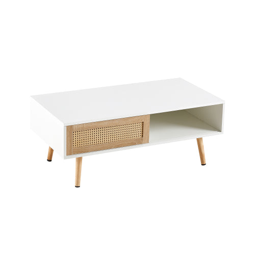 Rattan Coffee Table with Sliding Storage Door, 41 in