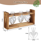 Wood Plant Propagation Station Terrarium, 3 Heart-Shaped Glass Vases