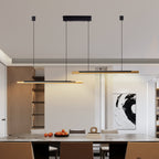Modern LED Pendant Light, Adjustable Hanging, Black & Gold Finish, 75 in.