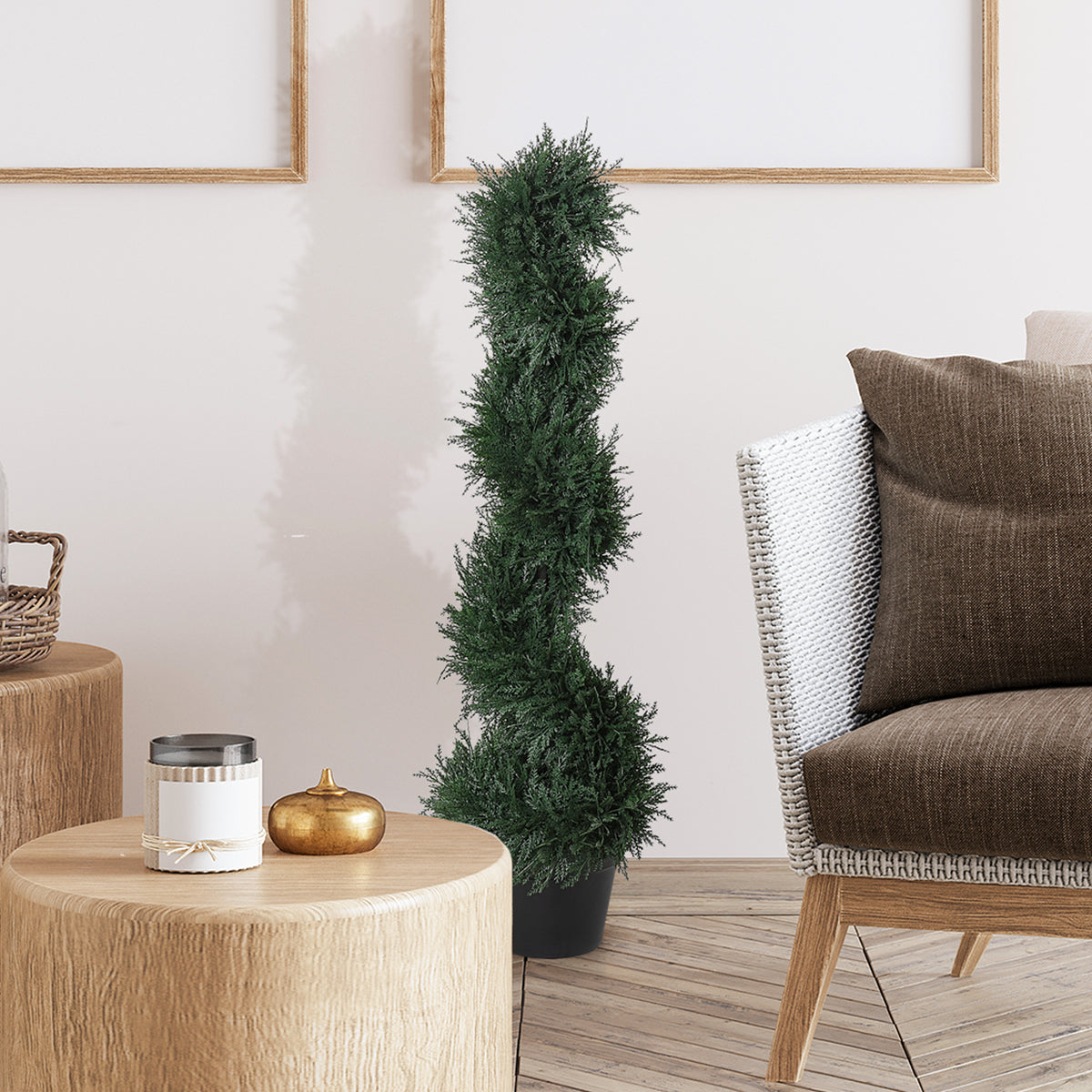 Artificial Spiral Cedar Topiary Tree, 3 ft Faux Plant, Dark Green, for Entryway — detail view 2