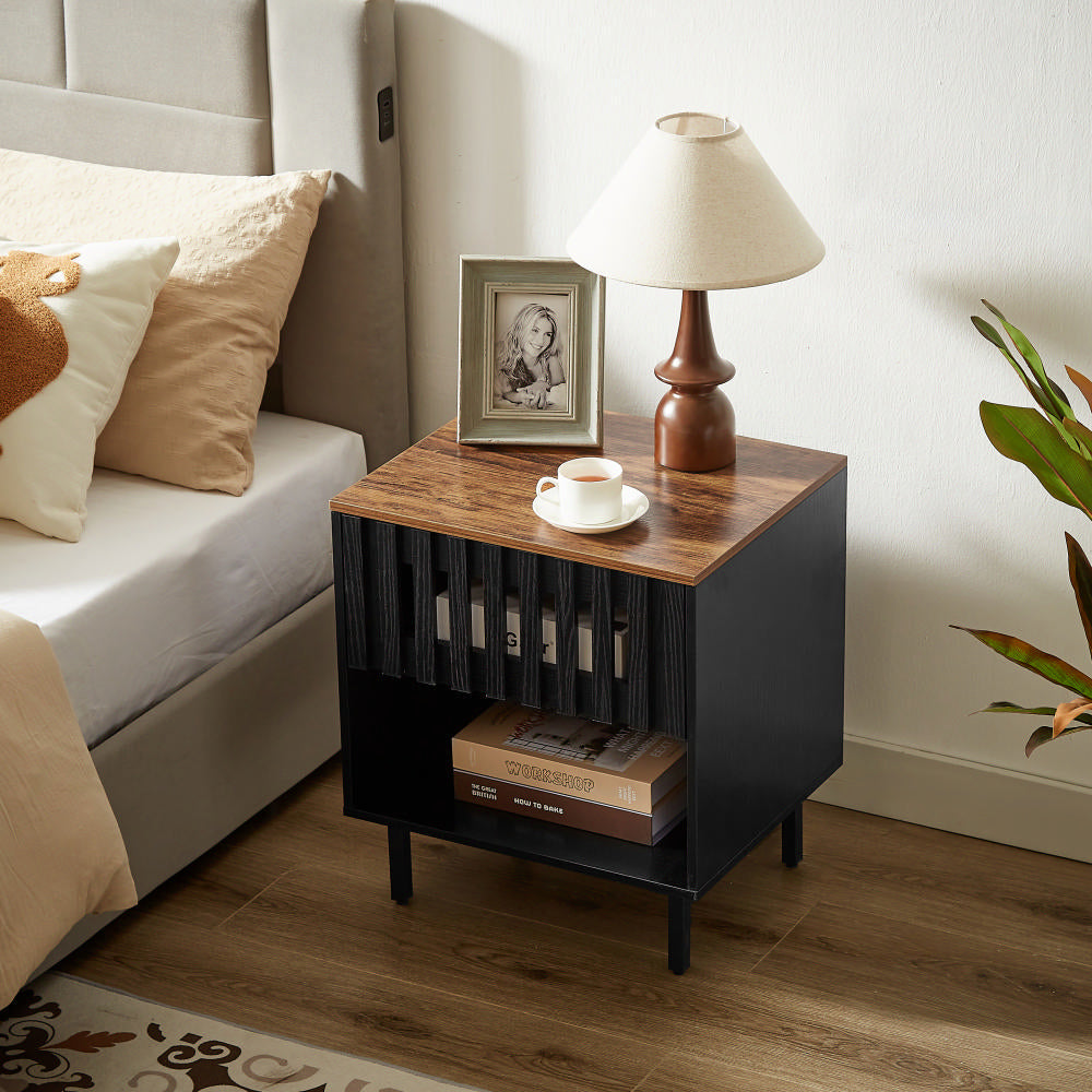 Grille-Door Nightstand Set of 2, Mid-Century Modern