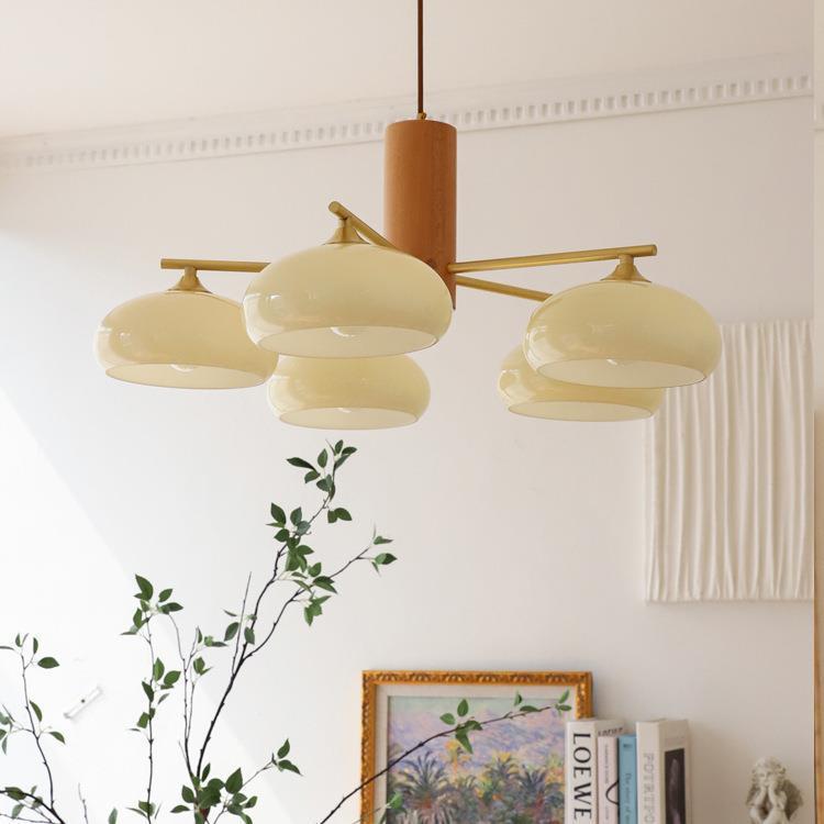 Cream Log-Style Glass Chandelier, Metal Frame, 3 or 5 Light