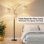 Dimmable Three-Head LED Floor Lamp, 3 Color Temperatures, Metal, Black Finish