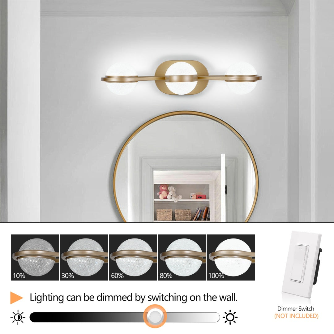 Modern Minimalist 3-Light Bathroom Vanity Light, Black Bar, for Bathroom Mirror — detail view