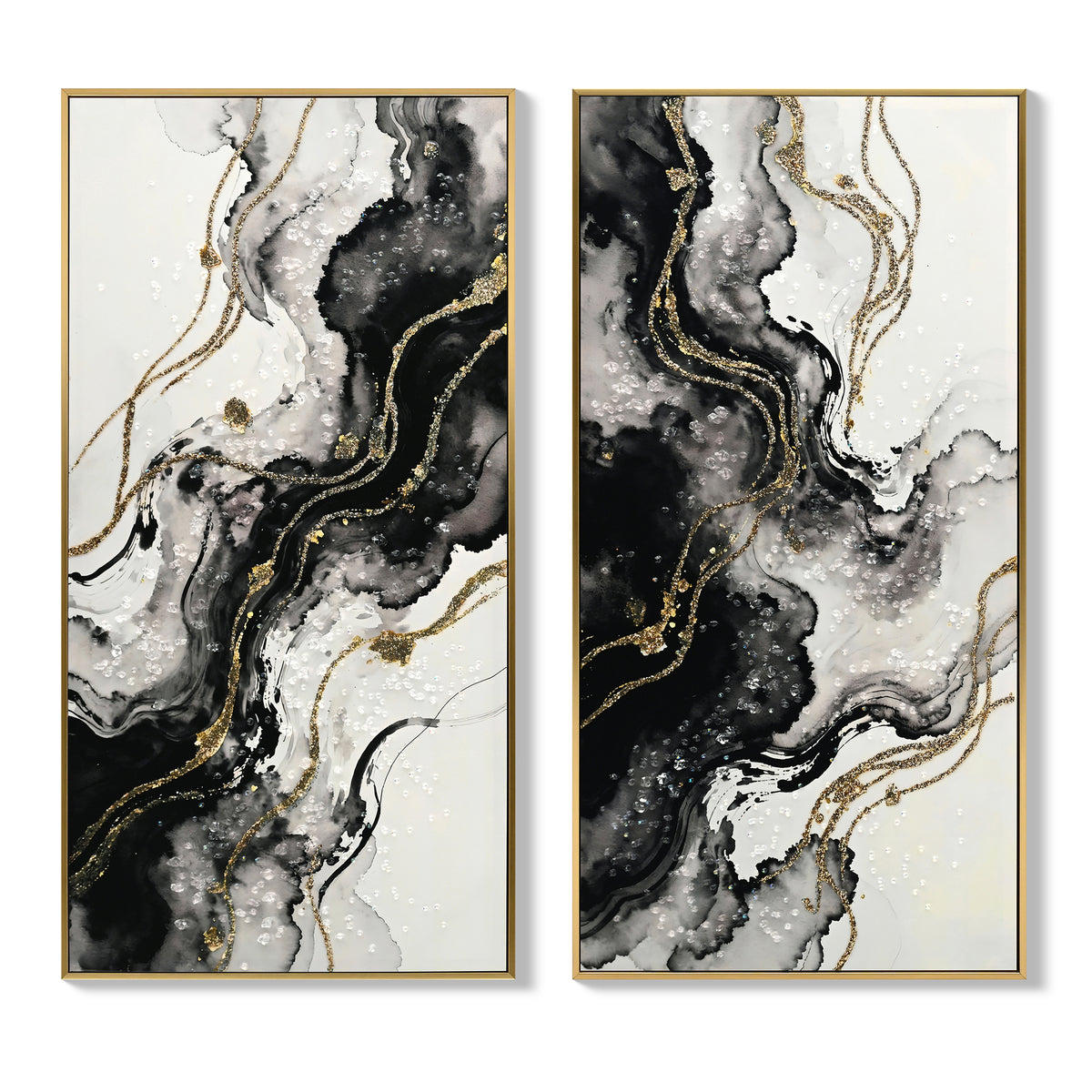 Framed Black and White Abstract Canvas Wall Art, Minimalist Prints, Set of 2 — detail view 2