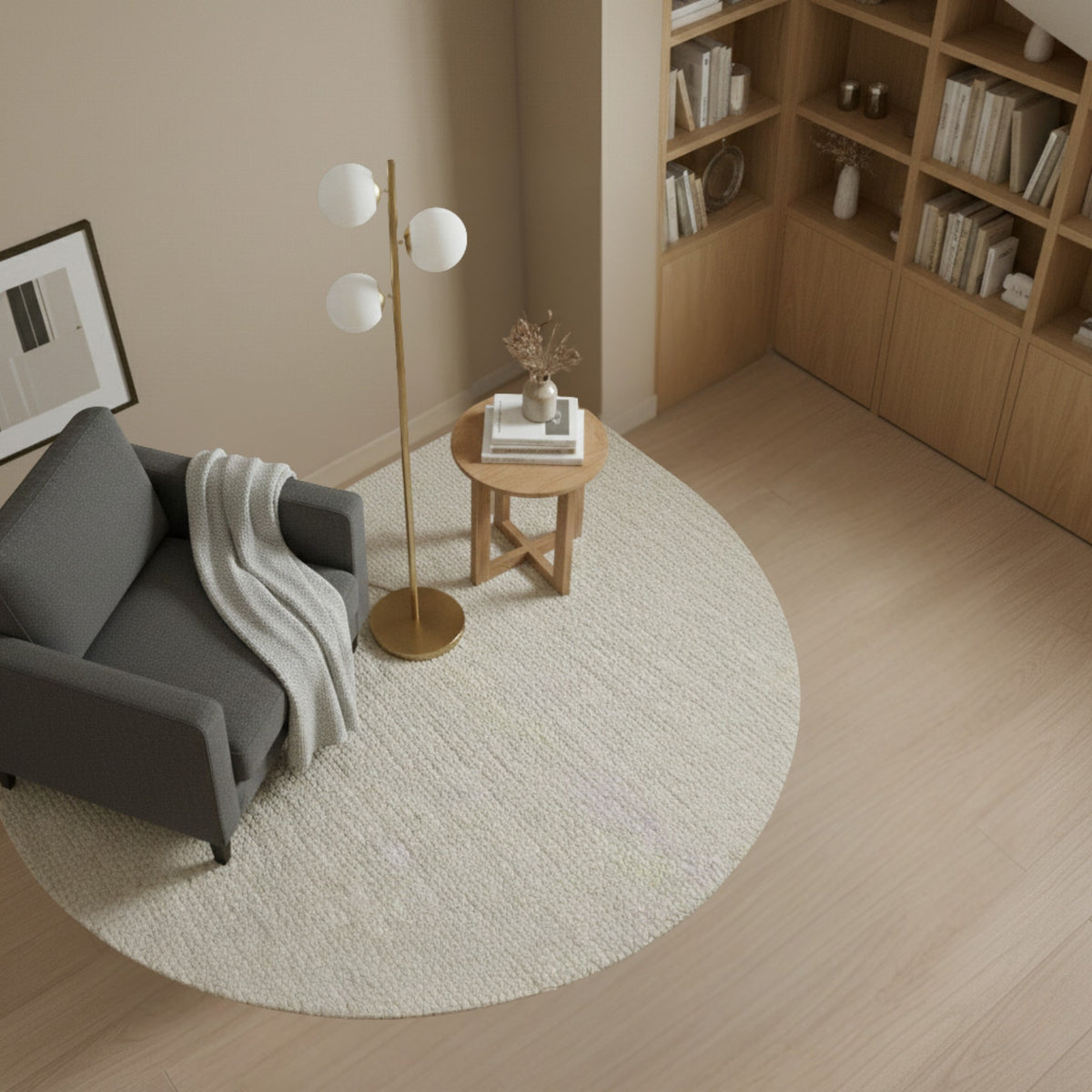 Modern Brushed Gold Floor Lamp, Opal Glass Shade, Round Metal Base — detail view 3