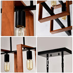 Rustic Wood & Black 4-Light Farmhouse Pendant Light, Kitchen Island Fixture