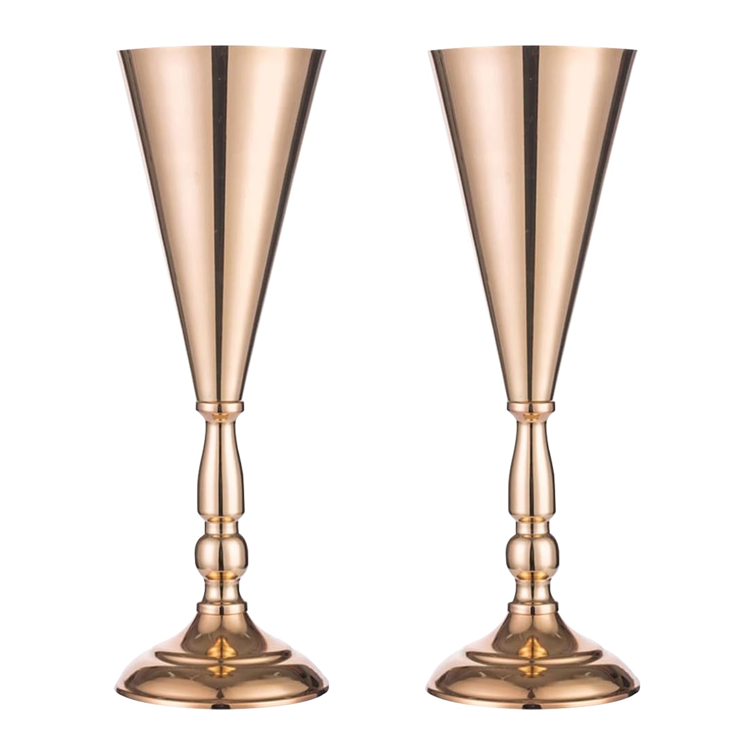 Golden Metal Trumpet Flower Vase, Wedding Centerpiece Decor, Set of 2
