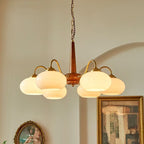 Rustic Wood-Finish Chandelier, Metal & Glass, 4, 6 or 8 Light