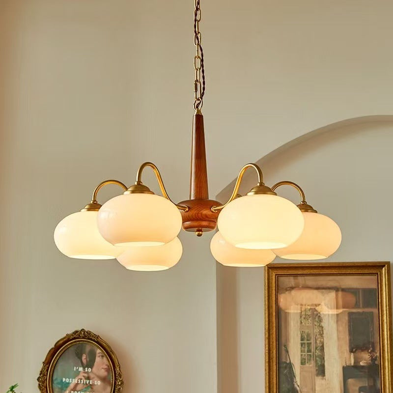 Rustic Wood-Finish Chandelier, Metal & Glass, 4, 6 or 8 Light