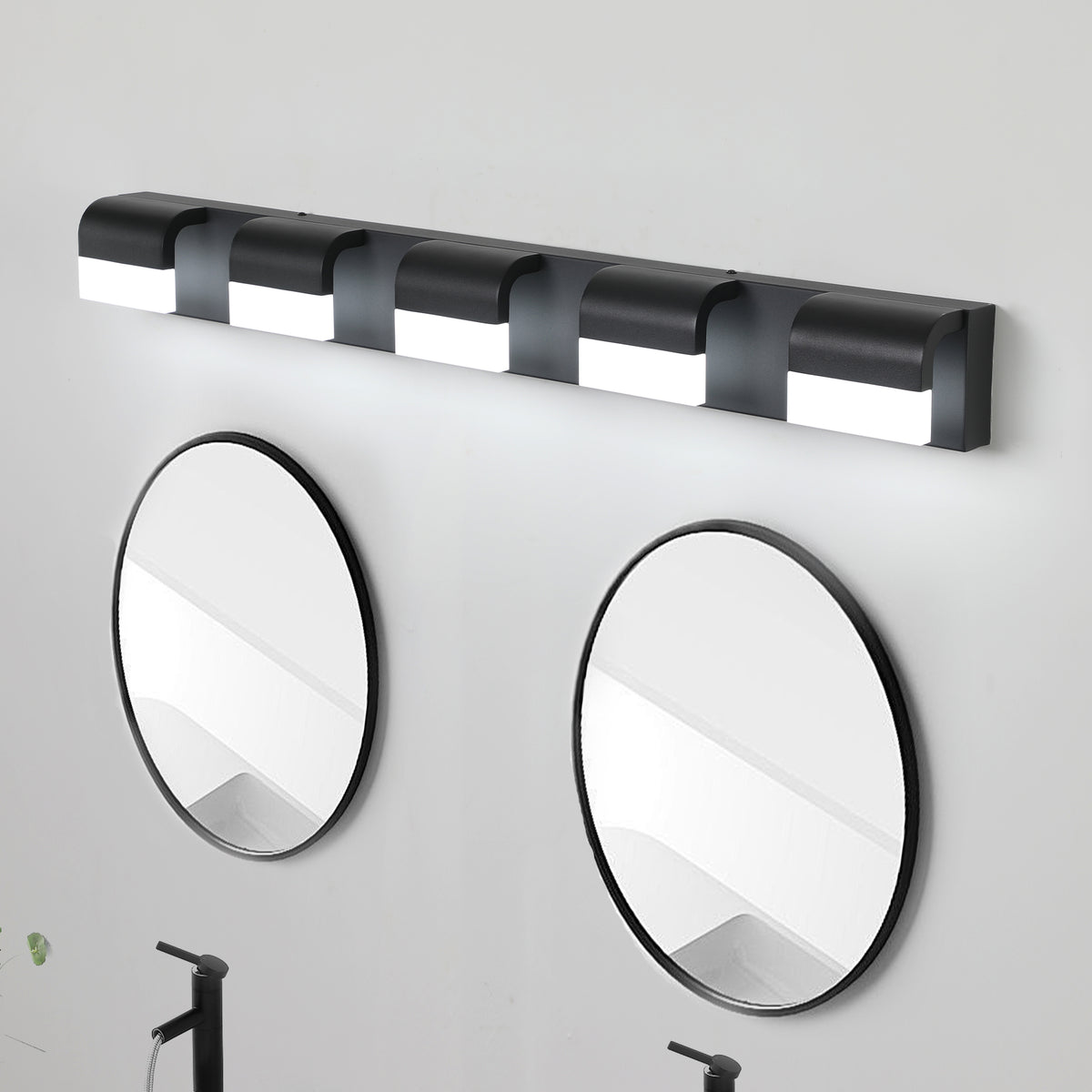 Modern 5-Light LED Bathroom Vanity Light, Black Metal Wall Sconce for Over Mirror — detail view 3