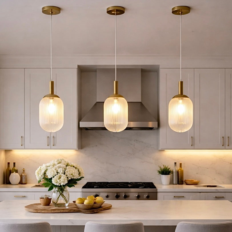 Modern Glass Pendant Light, Clear Shade Ceiling Fixture, Bronze, for Bedside — detail view 3