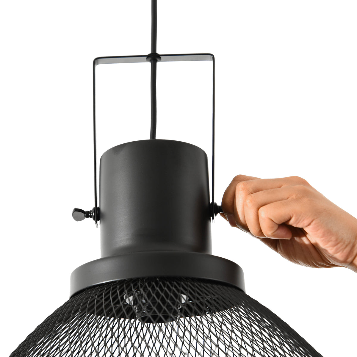 Industrial Steel Cage Pendant Light with Adjustable Hanging Chain, Black, 15.7 in. — detail view 3