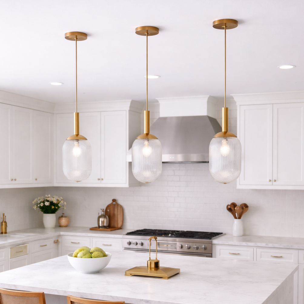 Modern Glass Pendant Light, Clear Shade Ceiling Fixture, Bronze, for Bedside — detail view 2